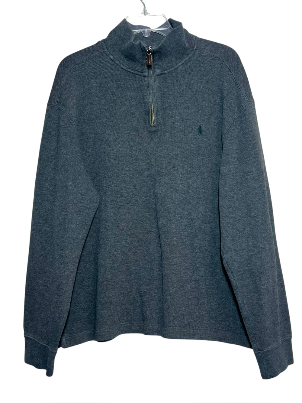 Polo Ralph Lauren Estate Rib 1/4 Zip Sweater Gray Ribbed Mens Size XL Green Pony